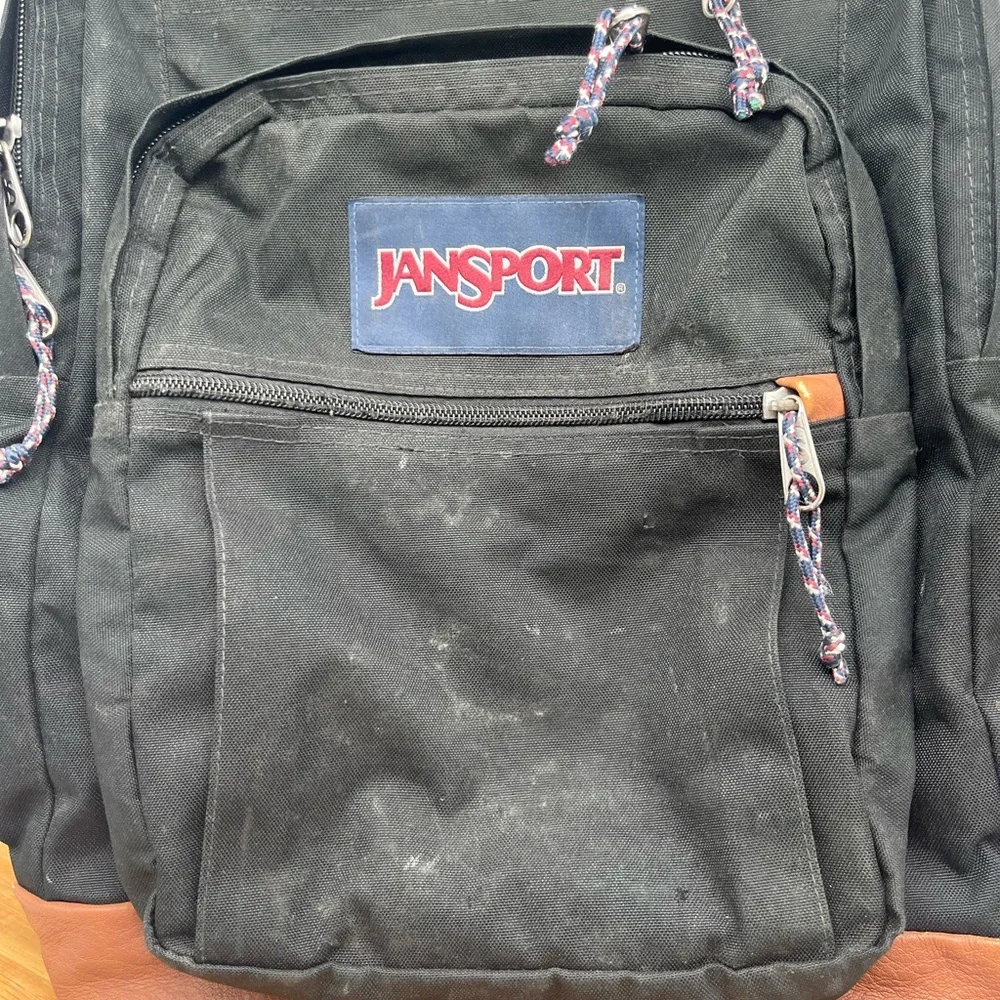 Vintage JANSPORT Leather Bottom Backpack Multipocket -‎ Black.